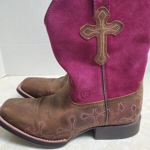 Ariat Fuchsia and Brown Western Boots